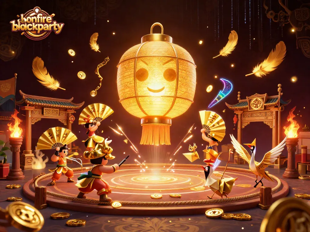 Experience the excitement of bonfireblockparty with vibrant gambling-themed 3D illustration showcasing lucky symbols.